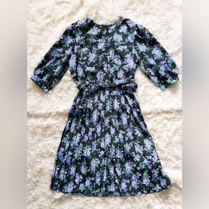 Vintage 80’s Breli Originals Black and Purple Floral Belted Dress size L/XL